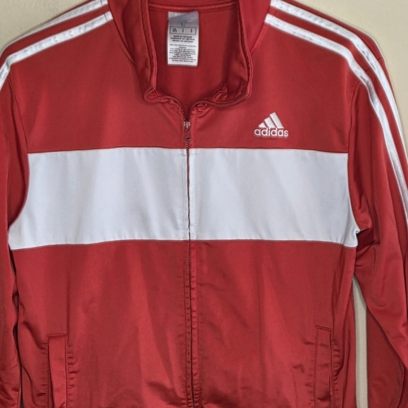 Adidas | Boys Red White Colorblock Stripe Tracksuit Jacket Size Large 14/16 - Picture 2 of 4
